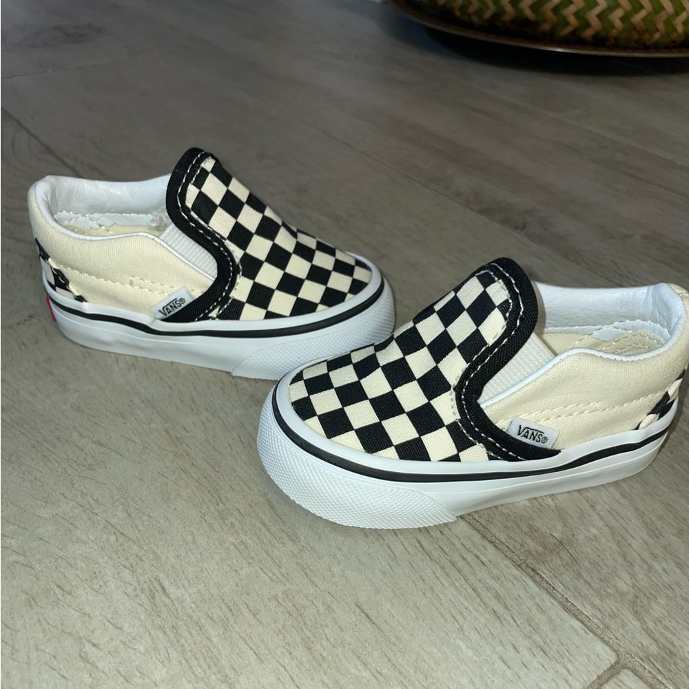 Vans Kids Checkerboard Slip-On Shoes - Black/White